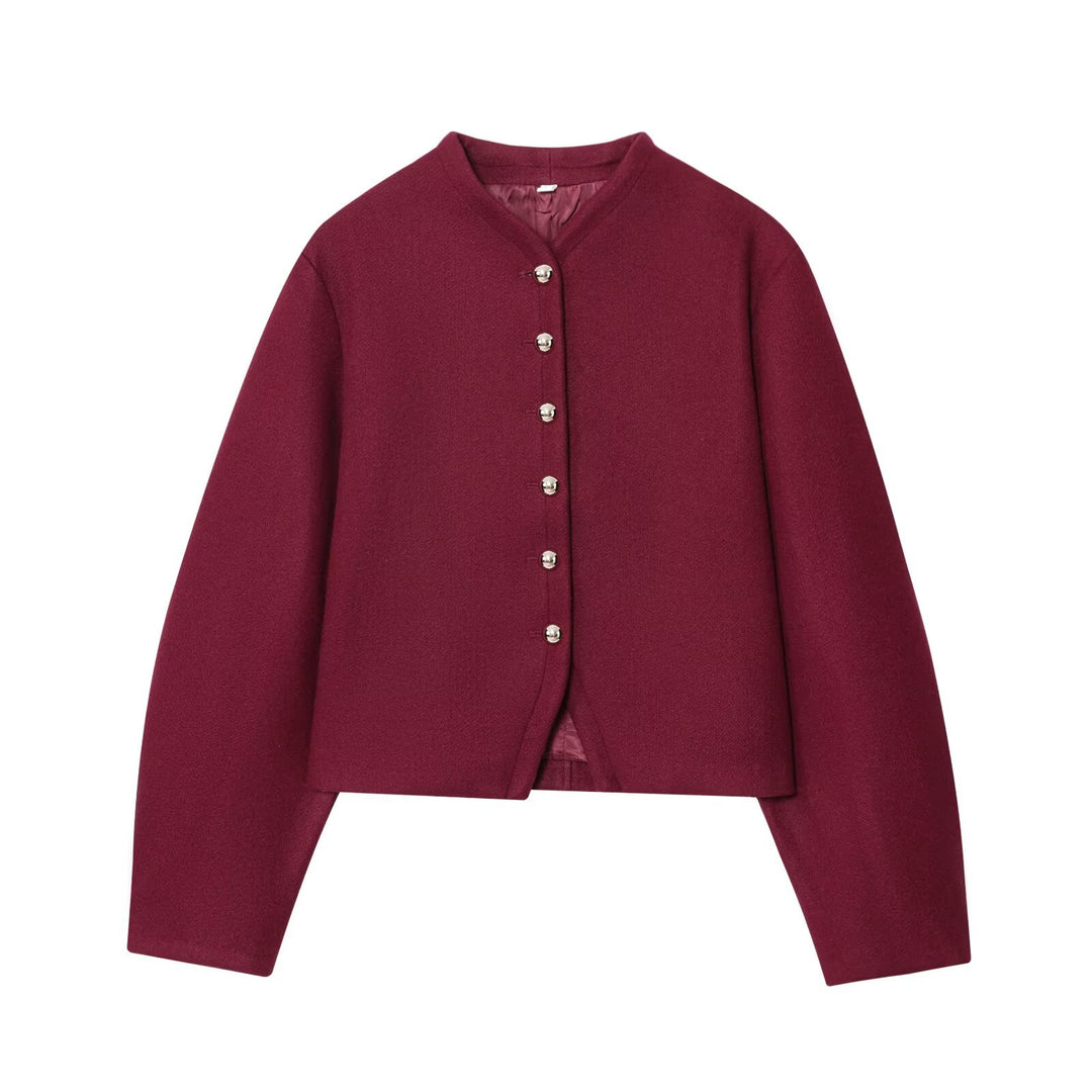 Veste élégante courte pour femmes en mélange de laine fine avec des boutons scintillants Chic & Stil