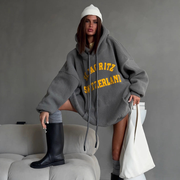 Ladies oversized fleece hoodie with striking Lune London inscription