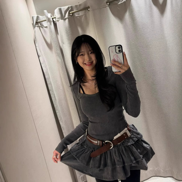 Long sleeve dress for women with ruffled hem Lune London