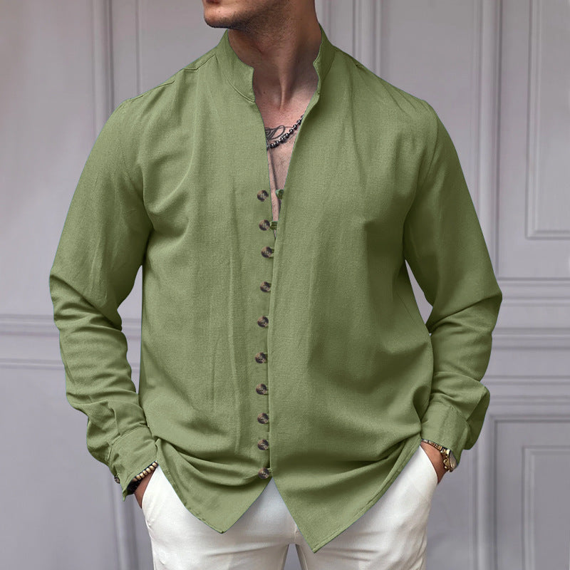 Men's long sleeve shirt with high collar and fashionable button details Lune London