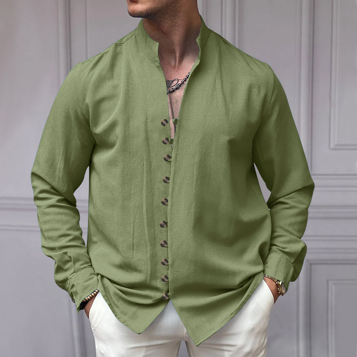 Men's long sleeve shirt with high collar and fashionable button details Lune London