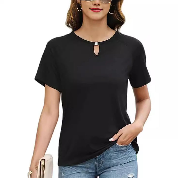 Fashionable women's T-shirt with decorative slit Lune London