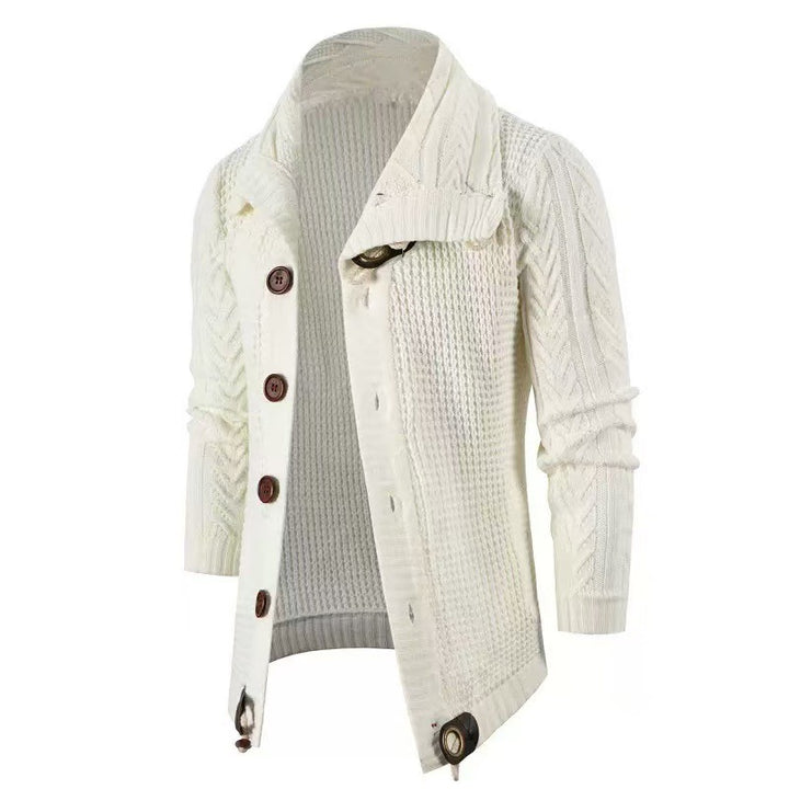 Knitted jacket for men with shawl collar and wooden buttons Lune London
