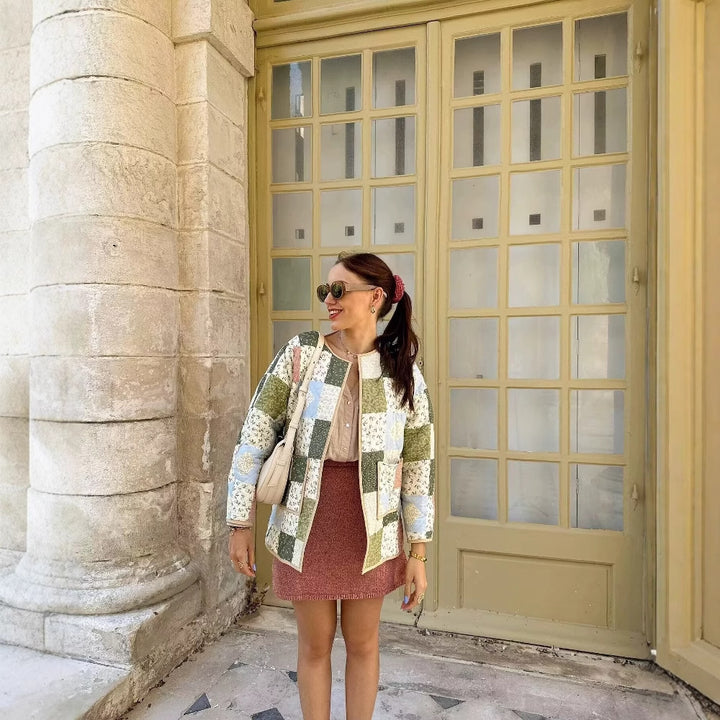 Quilted patchwork jacket for women with practical pockets Lune London