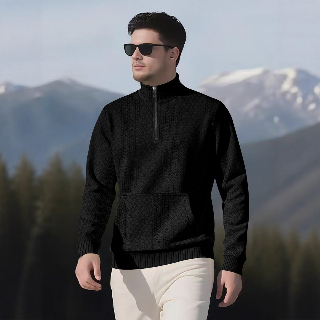 Sporty fleece pullover for men with high collar and zipper Lune London