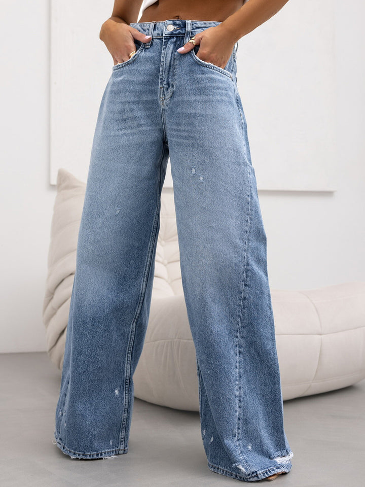 High-waisted wide-leg jeans for women with ripped details Lune London