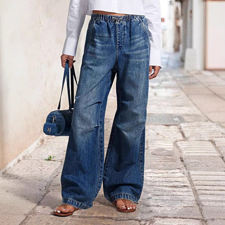 High-waisted Flared Denim Pants for Women with Elastic Waist Lune London