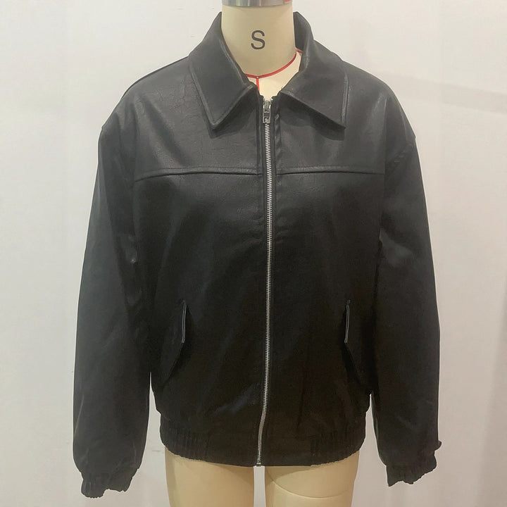 Casual leather jacket for women with elastic hem and practical pockets Lune London
