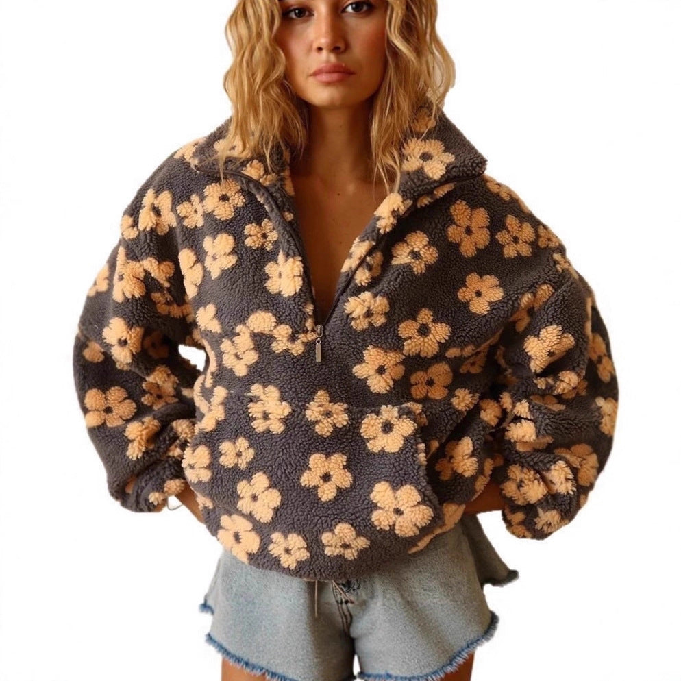 Women oversized cozy sweater with 3D floral design Lune London