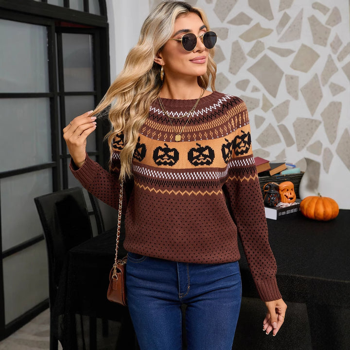 Pull en maille pour femmes avec motif Halloween et texture en fine maille Chic & Stil