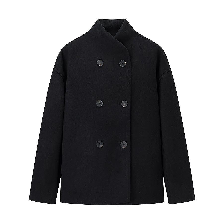 Oversized wool jacket for women with double-breasted buttons and modern high collar Lune London