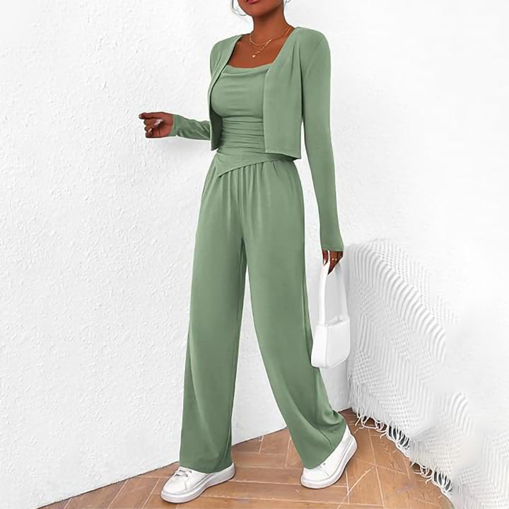 Women Comfortable Jumpsuit with Sleeveless Blouse and Open Cardigan Lune London