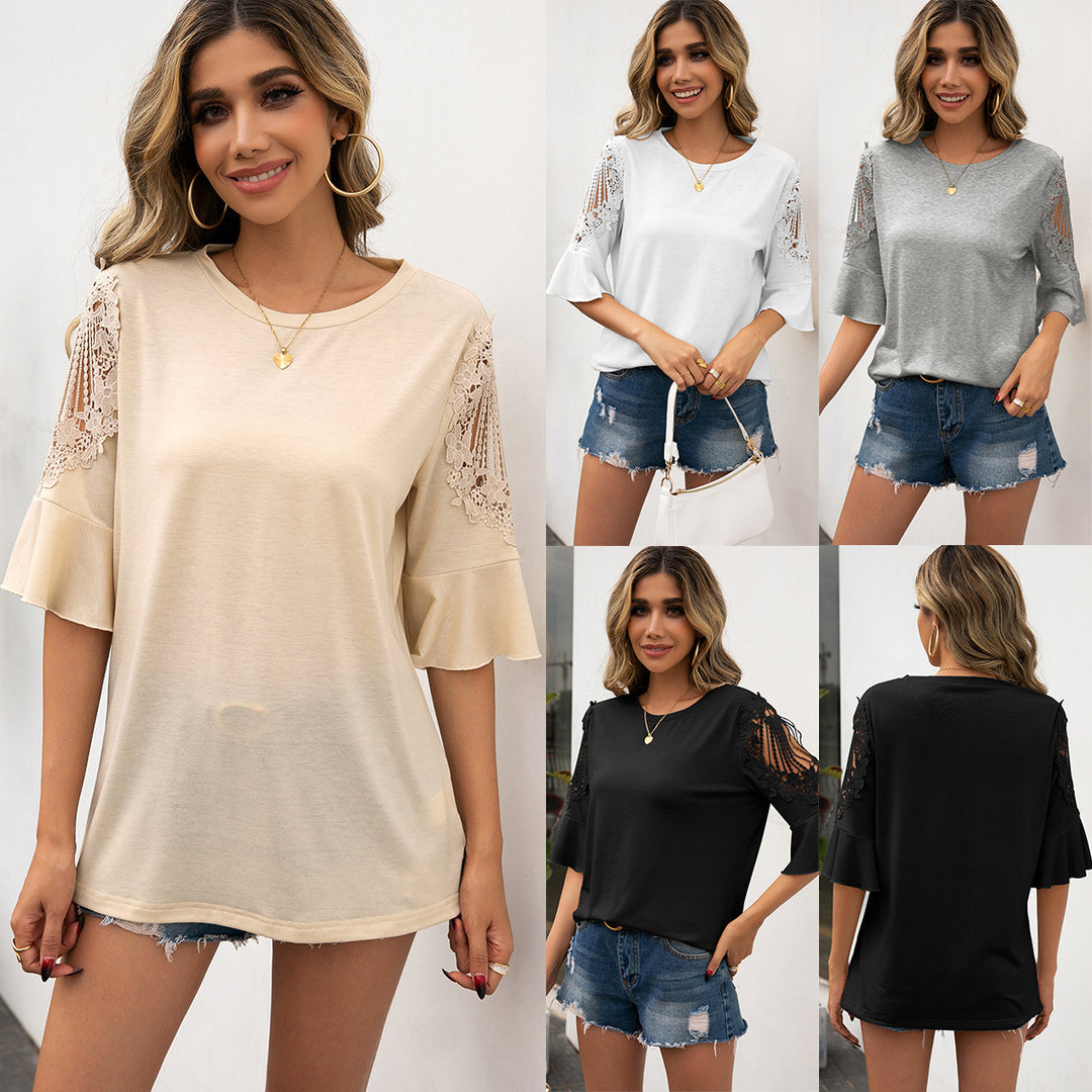 Women's blouse with lace sleeves and a flowy cut Lune London
