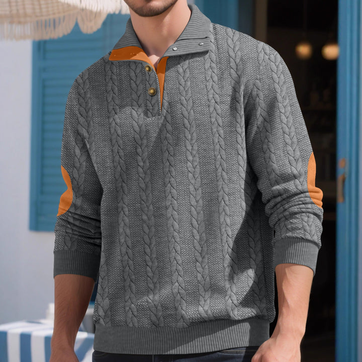 Trendy knit sweater for men with button placket and contrasting details Lune London
