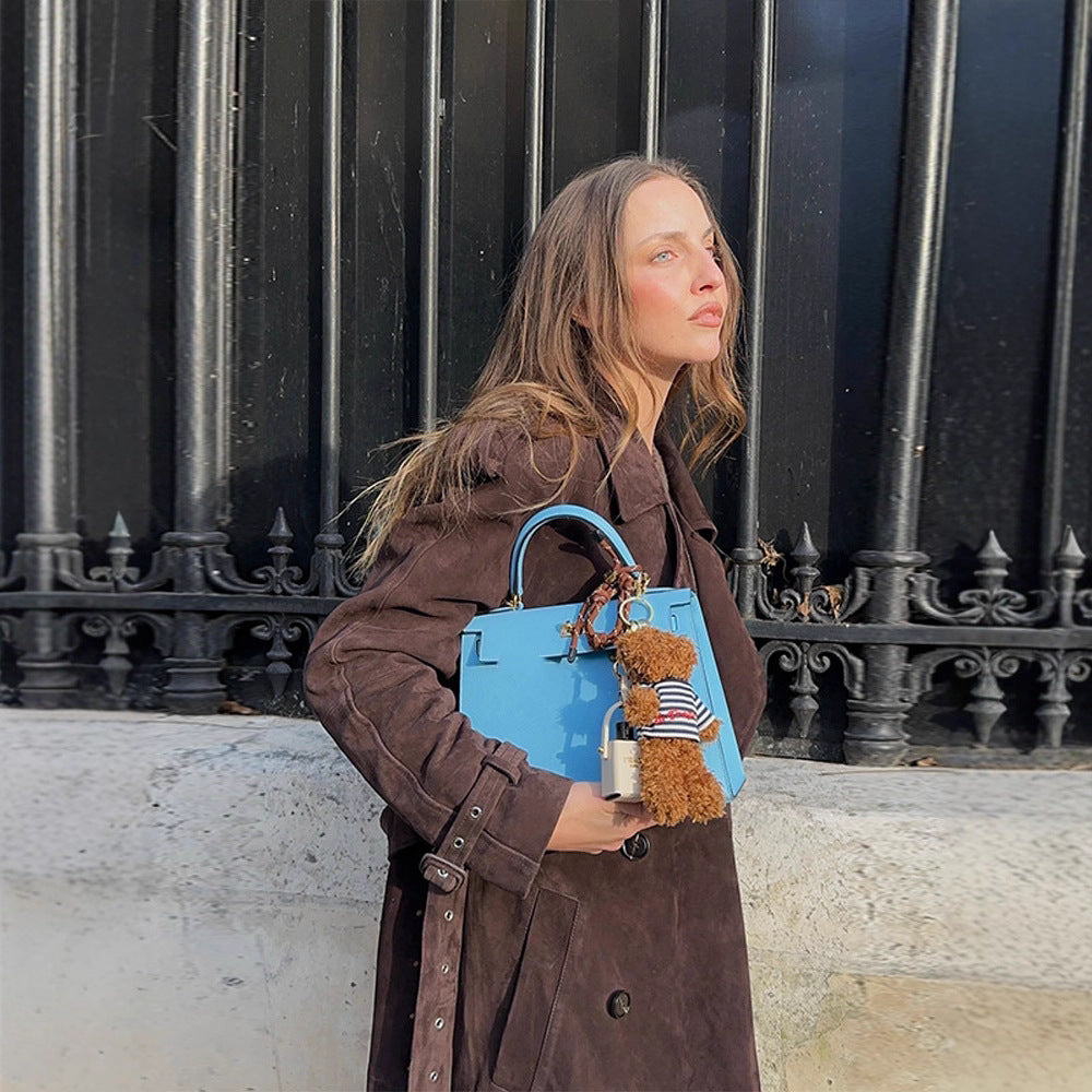 Long trench coat for women in soft faux suede with trendy details Lune London