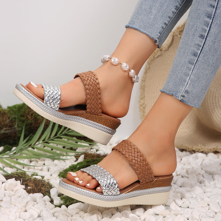 Women's platform sandals with a braided strap design and comfortable sole Lune London