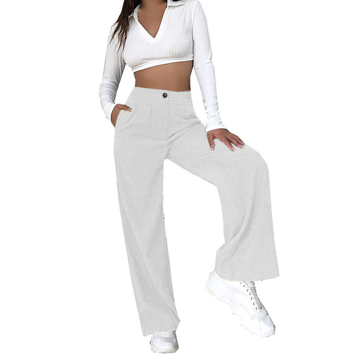 High-waisted wide corduroy pants for women with side pockets Lune London