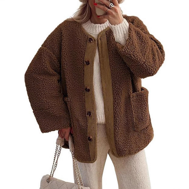 Ladies cozy fleece jacket with Moon London button details