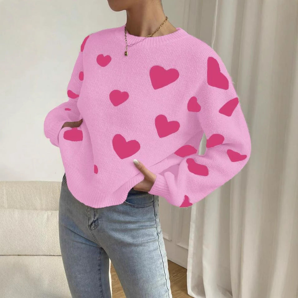 Women's Knitted Pullover with Striking Heart Design and Casual Cut Lune London