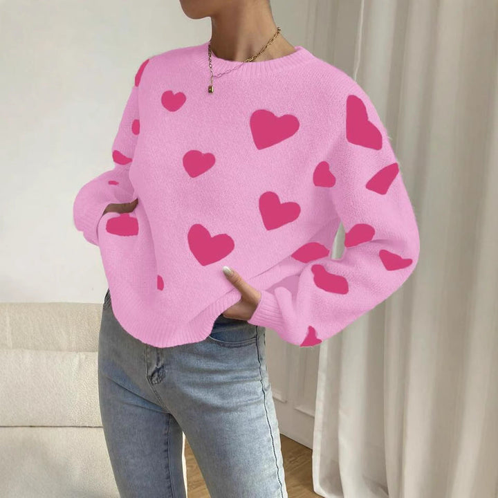 Women's Knitted Pullover with Striking Heart Design and Casual Cut Lune London