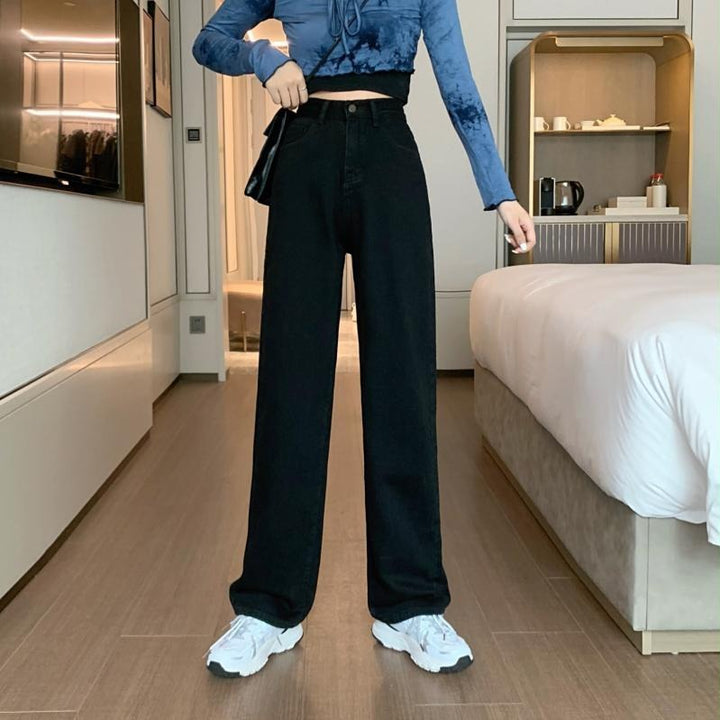 Pantalon en denim large pour femme avec taille haute Chic & Stil