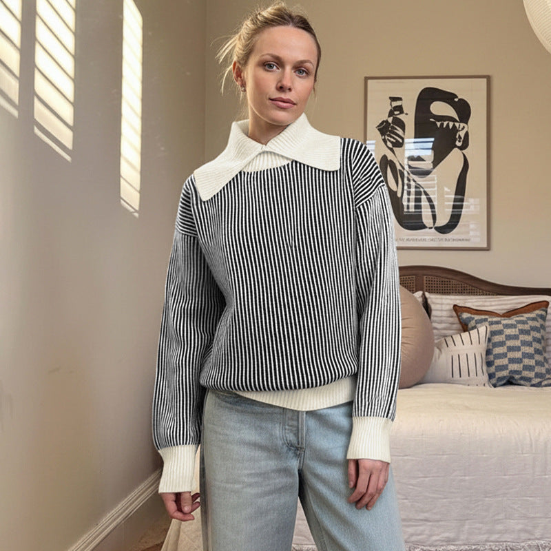 Pull femme avec motif rayé à la mode et col élégant Chic & Stil