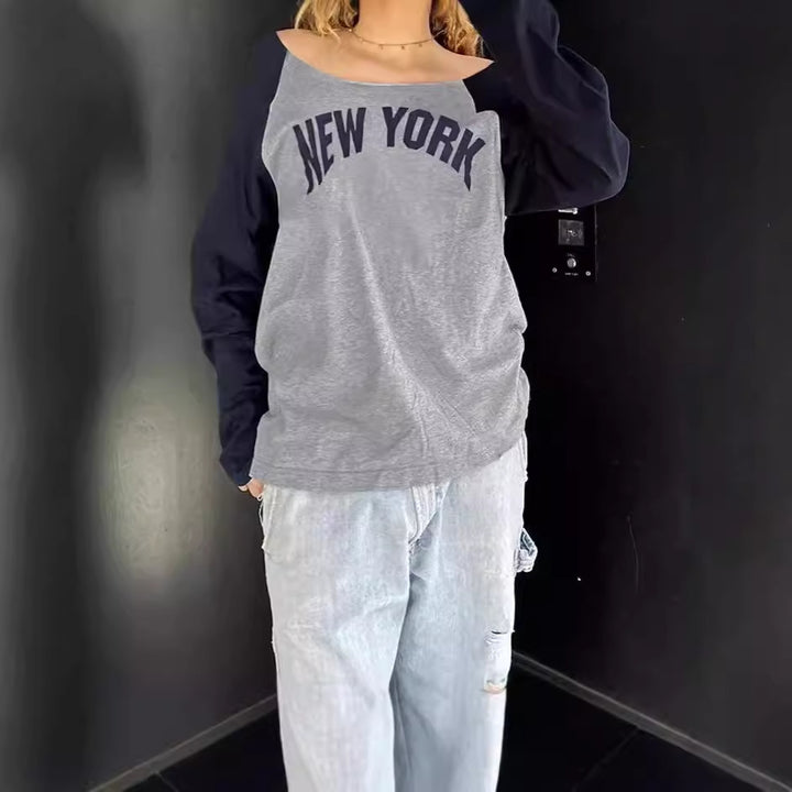 Ladies Casual Sweatshirt with Trendy Print and Contrasting Sleeves Lune London