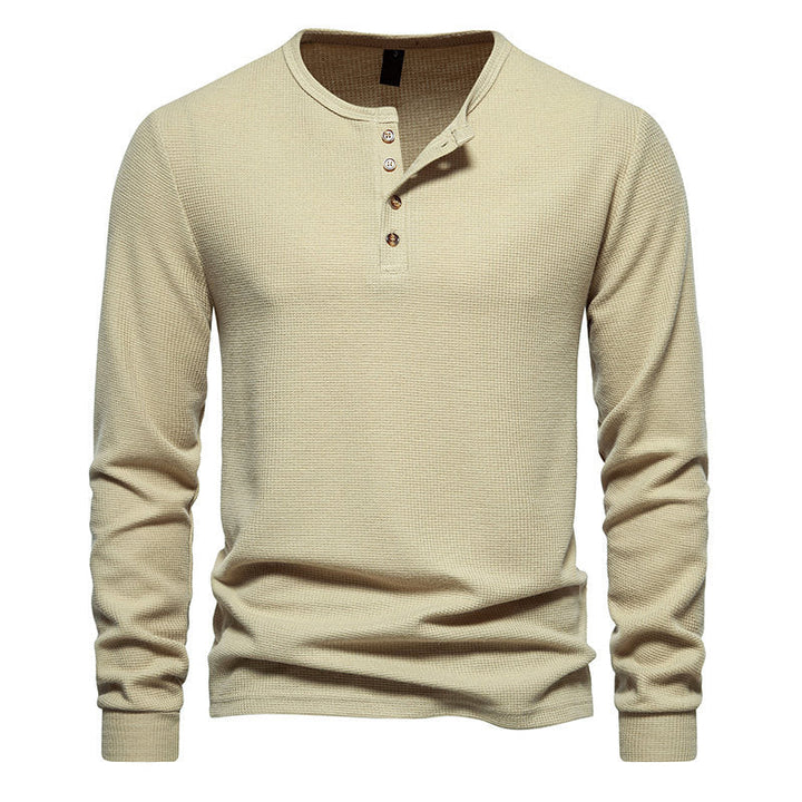 Men's Long Sleeve Henley Shirt with Textured Surface Pattern and Practical Button Details Lune London