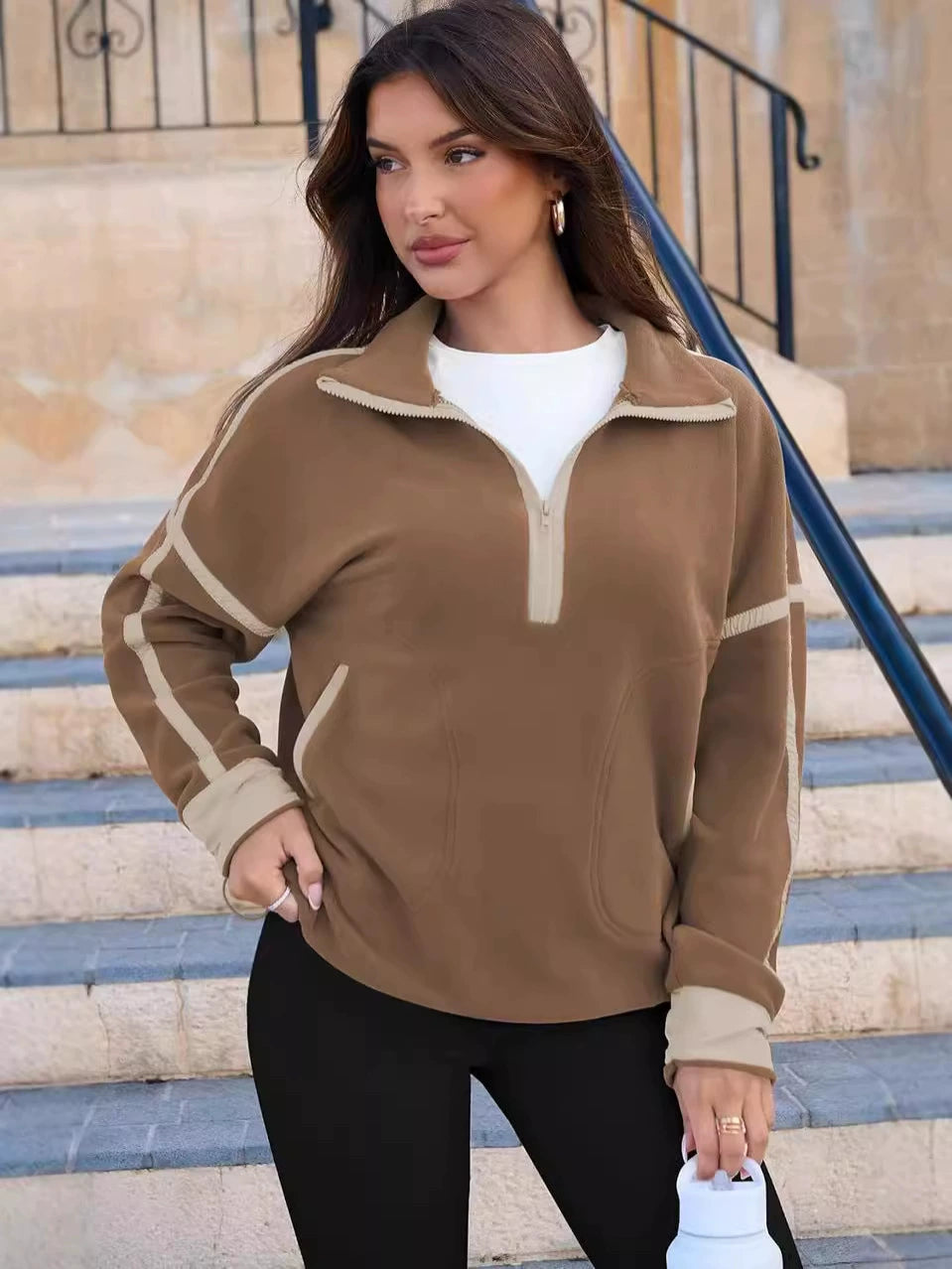 Fleece sweater for women with zip Lune London