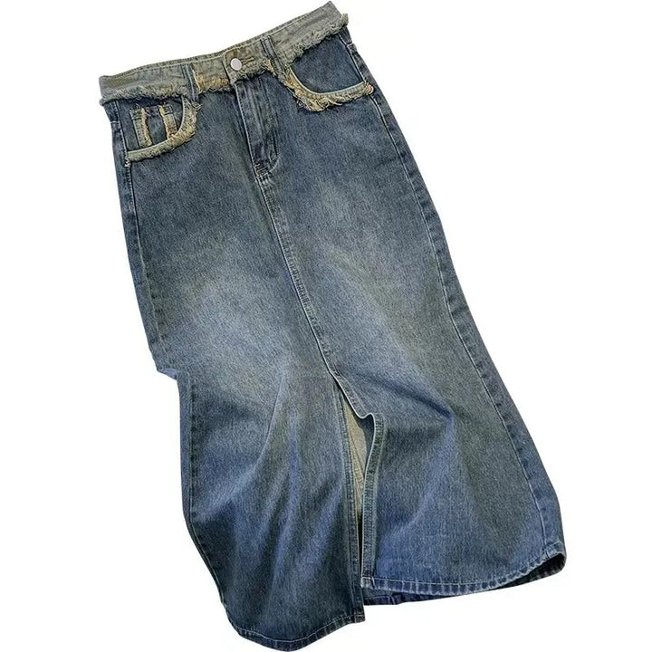 Jupe midi en denim stylée pour femmes avec fente avant Chic & Stil