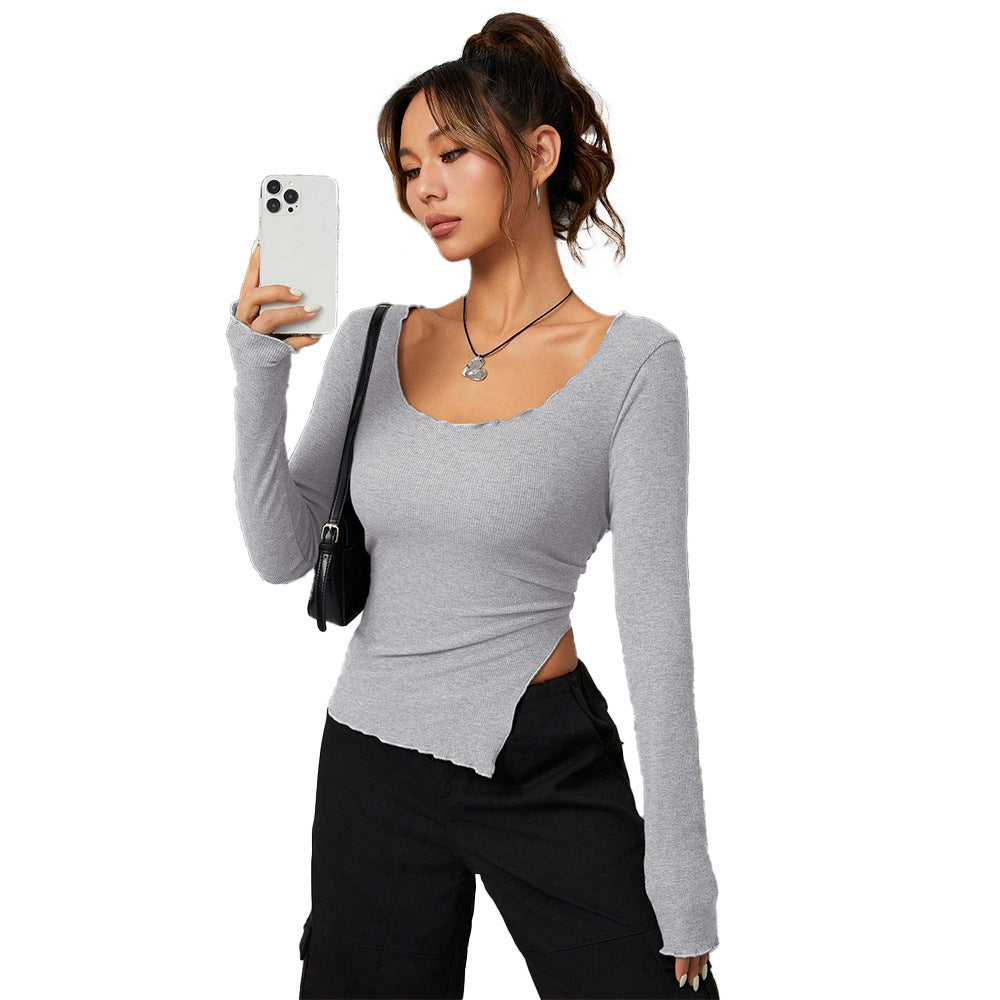 Chemisier femme ajusté à manches longues avec ourlet asymétrique et décolleté élégant Chic & Stil