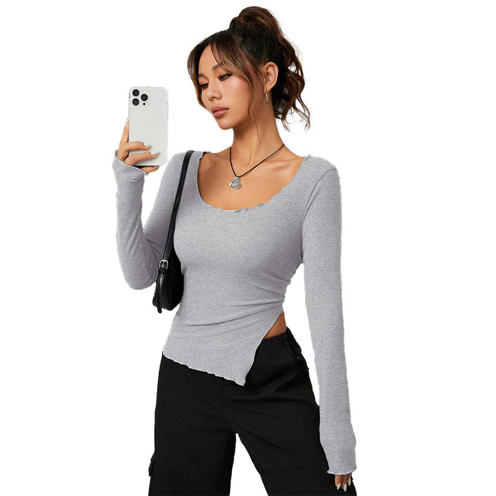 Chemisier femme ajusté à manches longues avec ourlet asymétrique et décolleté élégant Chic & Stil