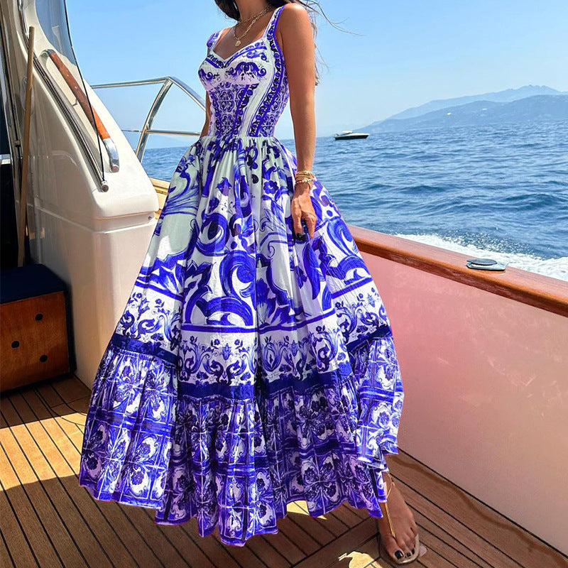 Elegant maxi dress for ladies with a playful ruffle design and lush patterns Lune London
