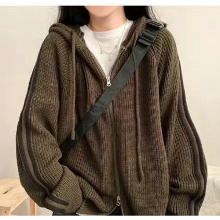 Ladies comfortable ribbed hooded sweater chic and style