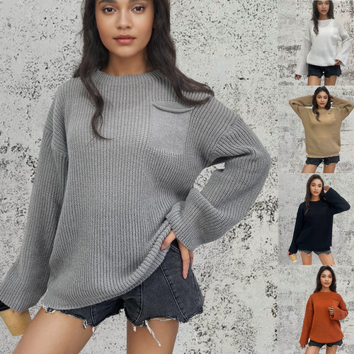Ladies Thick Knit Sweater with Practical Pocket Design Lune London