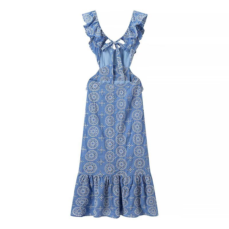 Maxi dress for women with ruffle details and floral pattern Lune London