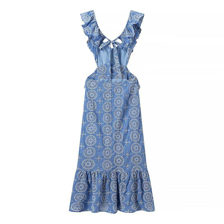 Maxi dress for women with ruffle details and floral pattern Lune London