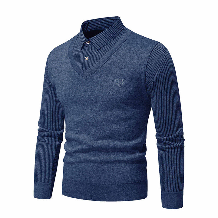 Elegant knitted sweater for men with V-neck and structured sleeves Lune London