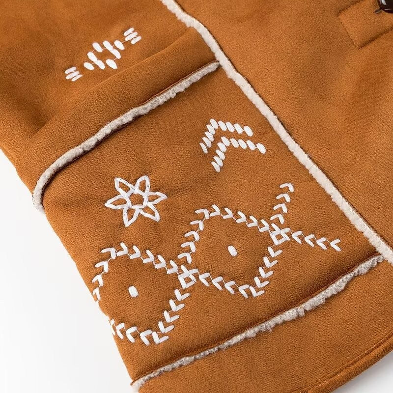 Veste teddy décontractée et chaude pour femmes avec broderie Chic & Stil