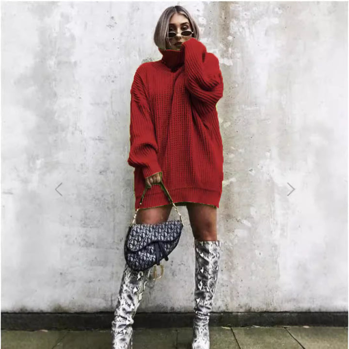 Ladies Large knit sweater with high collar and angular cut Lune London