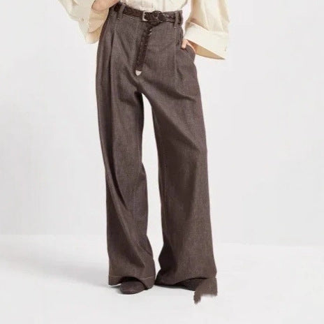 Women Loose Cotton Pants with High Waist and Practical Pockets Lune London
