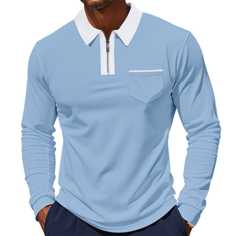 Men's trendy long sleeve polo with zip and chest pocket Lune London
