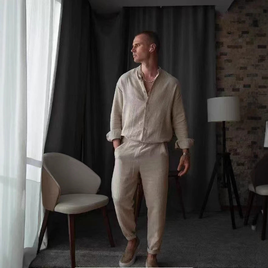 Elegant long-sleeve shirt for men with textured fabric and button placket Lune London
