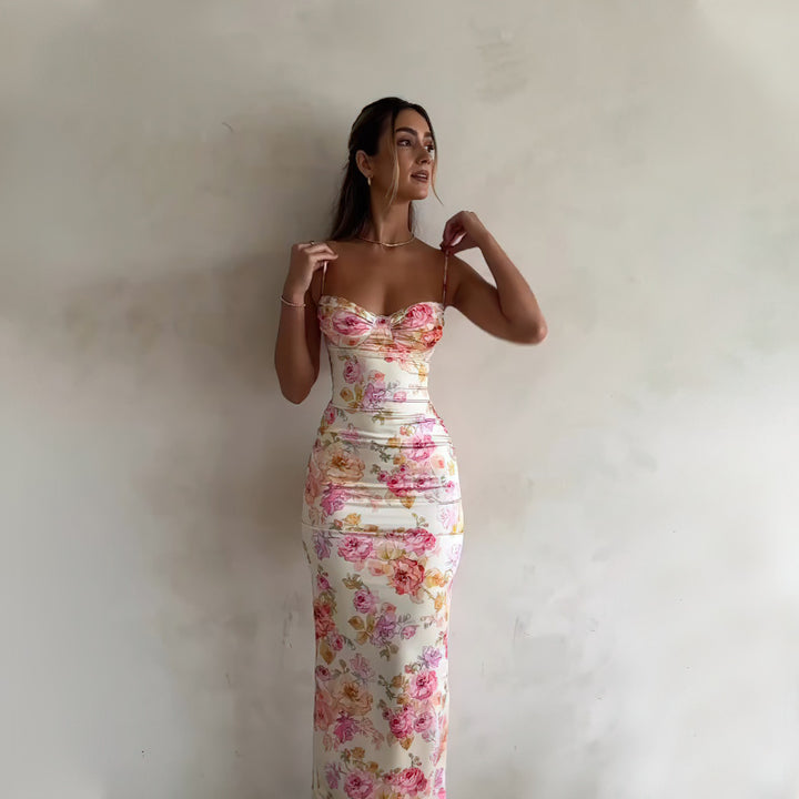 Lune London floral strapless bodycon dress