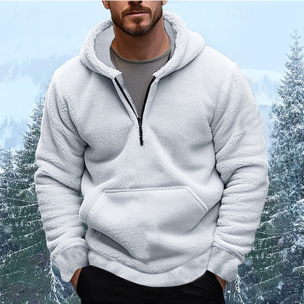 Men's Fleece Hoodie with Short Zip Opening and Kangaroo Pocket Lune London
