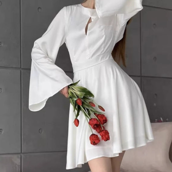 Women Elegant Wrap Dress with Flared Sleeves and Deep V-Neck Lune London
