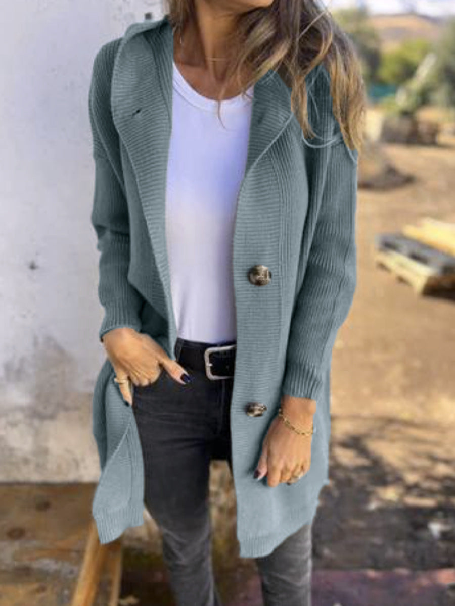Knitted hooded jacket for women with buttons Lune London
