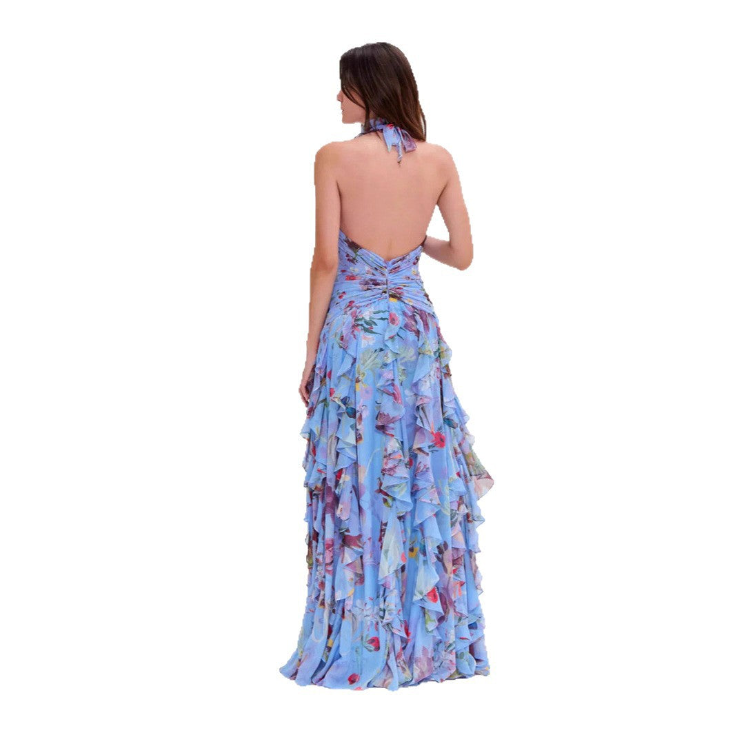 Women's Romantic Maxi Party Dress with Voluminous Ruffle Details
