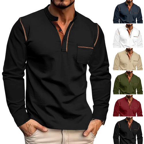 Men's long sleeve shirt with a casual stand-up collar and contrasting accents Lune London