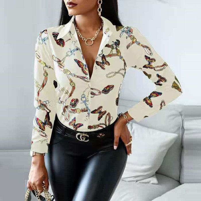 Women Buttoned Blouse Artistic Print Lune London
